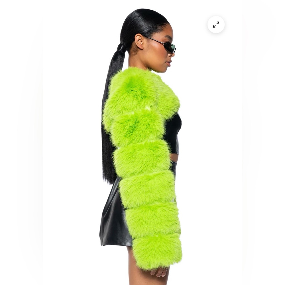 Neon Green Faux Fur Bolero Shrug Jacket - Picture 4 of 8